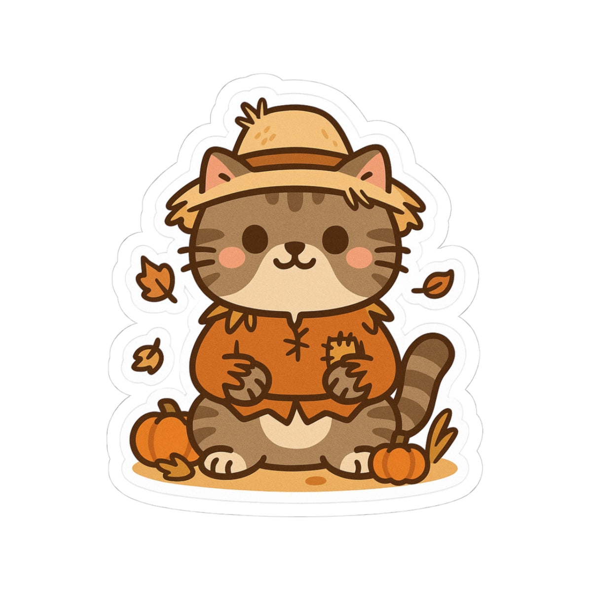 Selva Fall Collection 007 - Adorable Scarecrow | Cat Kiss-Cut Stickers, Cute Laptop Decals, Fall Decor, Harvest Season Gifts, Cat Lover Stickers, Autumn Vibes