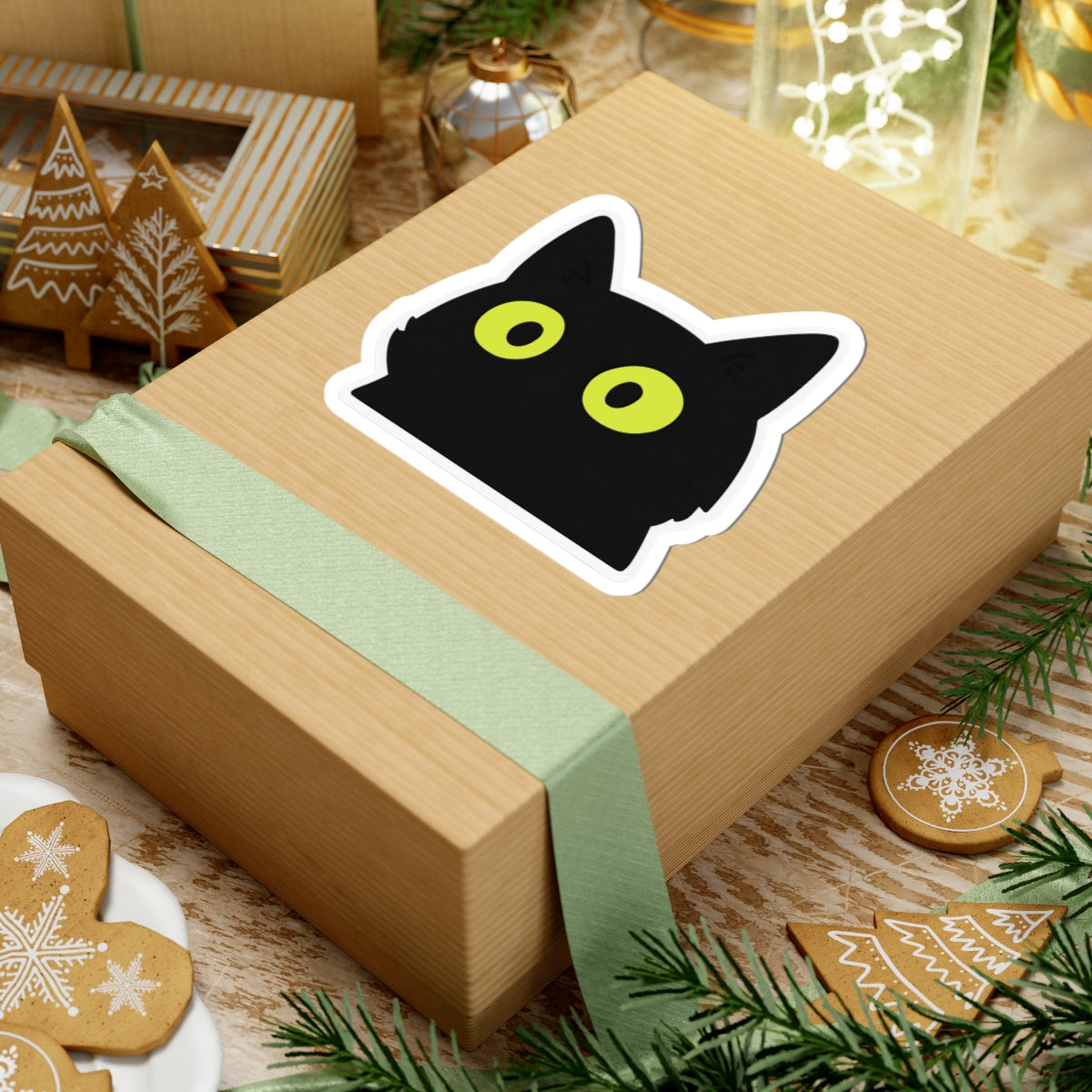 Black Cat Eyes Sticker – Lemon-Green Eyes Expression – Waterproof Vinyl for Phone, Notebook, Tablet