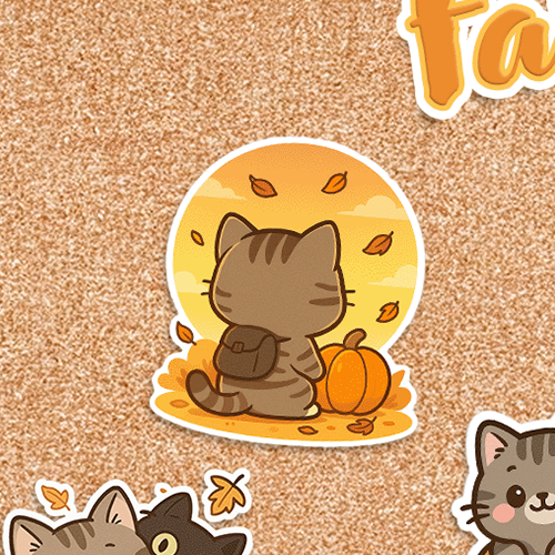 Selva Fall Collection 002 - Sunset Fall | Cute Fall Decor, Laptop Stickers, Custom Stickers, Pumpkin Cat Art, Nature Lovers Gifts