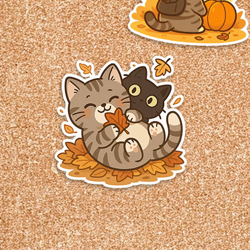 Selva Fall Collection 006 - Enjoying fall with beneah | Perfect for Fall Decor, Laptop Accessories, Gift for Cat Lovers, Cute Animal Art, Seasonal Stickers