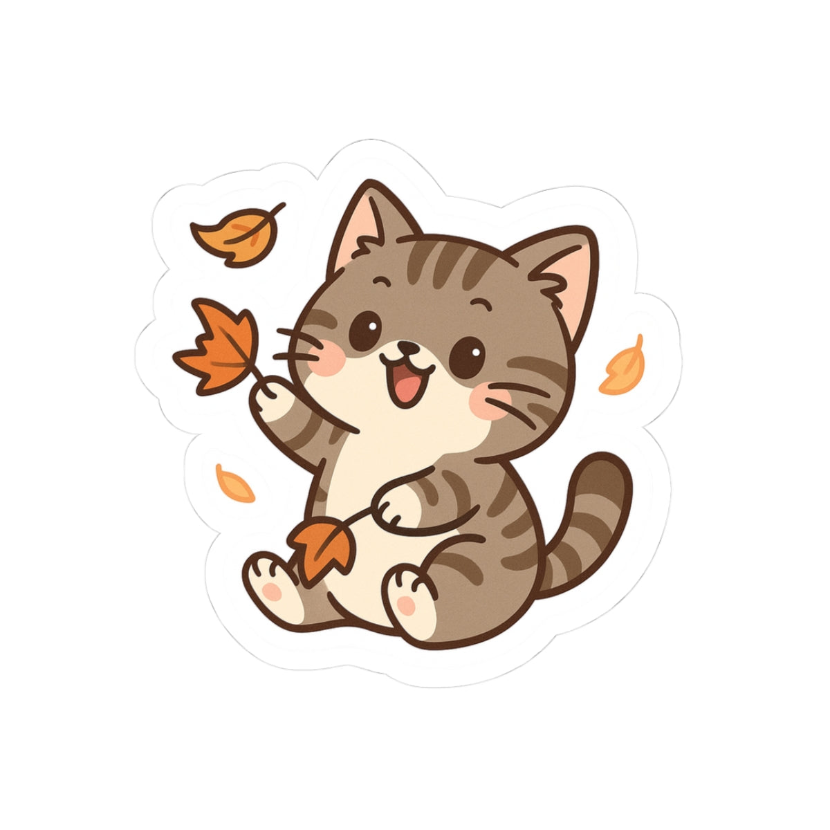 Selva Fall Collection 004 - Playing with Leafs | Autumn Cat Decals, Laptop Stickers, Scrapbooking Supplies, Pet Lover Gifts, Home Decor