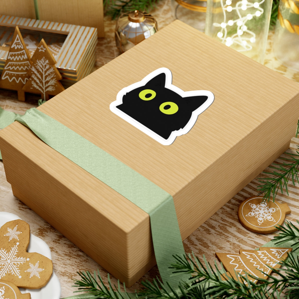 Black Cat Eyes Sticker – Lemon-Green Eyes Expression – Waterproof Vinyl for Phone, Notebook, Tablet