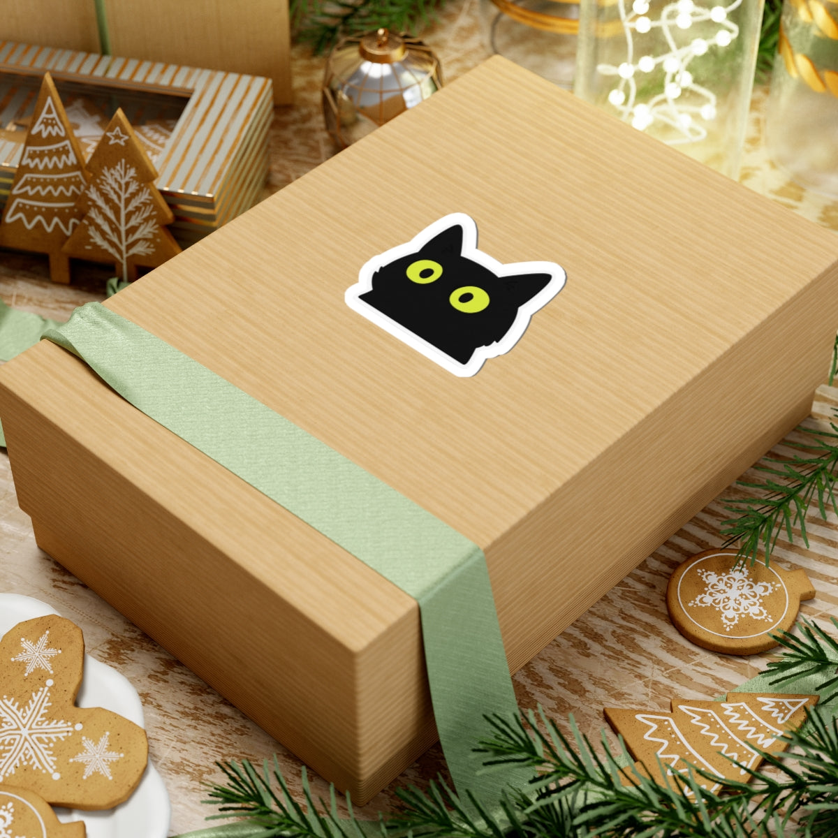 Black Cat Eyes Sticker – Lemon-Green Eyes Expression – Waterproof Vinyl for Phone, Notebook, Tablet