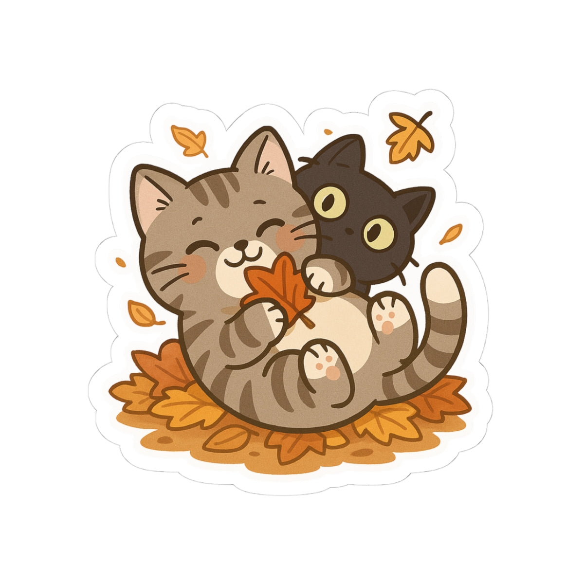 Selva Fall Collection 006 - Enjoying fall with beneah | Perfect for Fall Decor, Laptop Accessories, Gift for Cat Lovers, Cute Animal Art, Seasonal Stickers