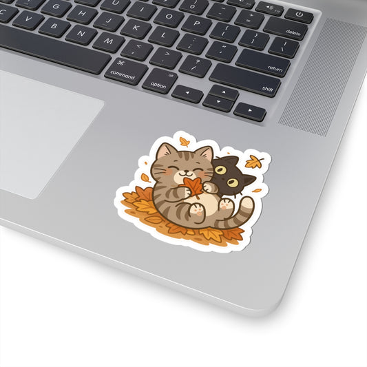 Selva Fall Collection 006 - Enjoying fall with beneah | Perfect for Fall Decor, Laptop Accessories, Gift for Cat Lovers, Cute Animal Art, Seasonal Stickers