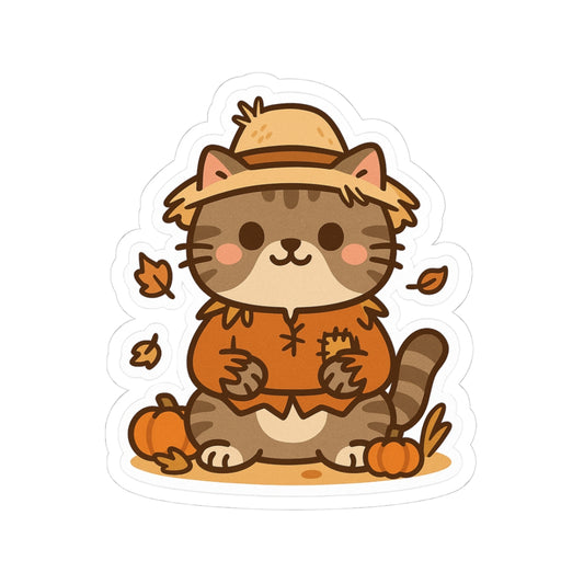 Selva Fall Collection 007 - Adorable Scarecrow | Cat Kiss-Cut Stickers, Cute Laptop Decals, Fall Decor, Harvest Season Gifts, Cat Lover Stickers, Autumn Vibes