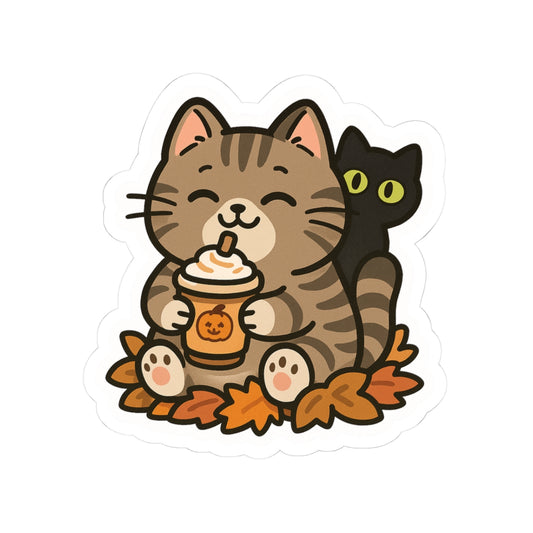 Selva Fall Collection 001 - Pumpkin Spicy Latte, Kiss-Cut Stickers, Adorable Fall Decor, Pet Lover Gift, Laptop Stickers, Seasonal Art for Cat Lovers