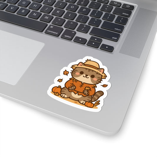 Selva Fall Collection 007 - Adorable Scarecrow | Cat Kiss-Cut Stickers, Cute Laptop Decals, Fall Decor, Harvest Season Gifts, Cat Lover Stickers, Autumn Vibes