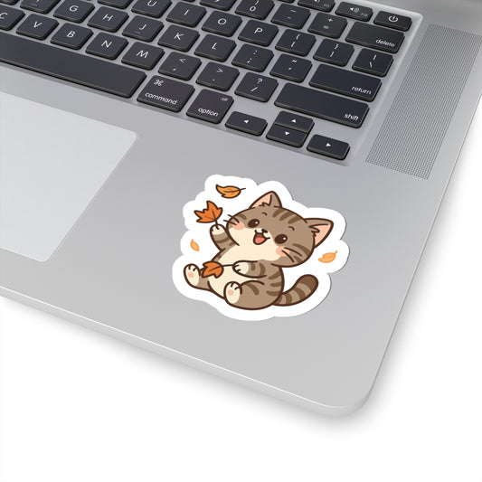 Selva Fall Collection 004 - Playing with Leafs | Autumn Cat Decals, Laptop Stickers, Scrapbooking Supplies, Pet Lover Gifts, Home Decor