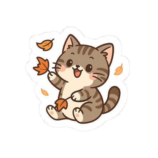 Selva Fall Collection 004 - Playing with Leafs | Autumn Cat Decals, Laptop Stickers, Scrapbooking Supplies, Pet Lover Gifts, Home Decor