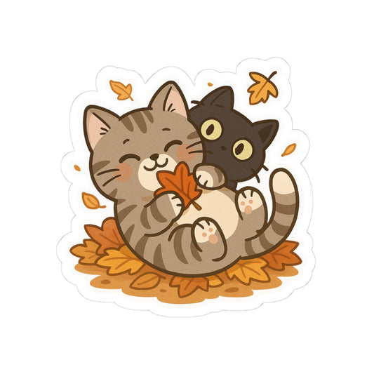 Selva Fall Collection 006 - Enjoying fall with beneah | Perfect for Fall Decor, Laptop Accessories, Gift for Cat Lovers, Cute Animal Art, Seasonal Stickers
